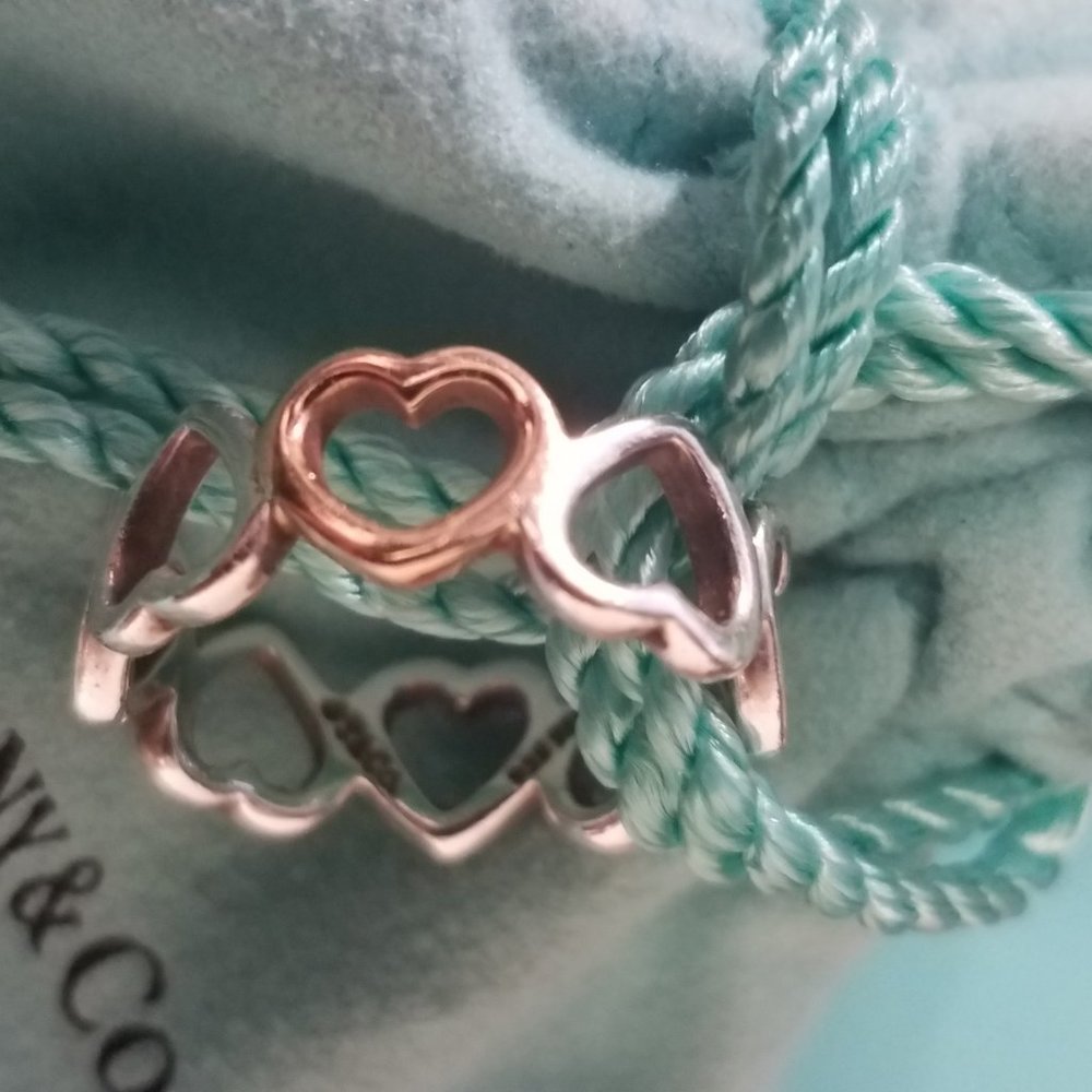 Tiffany & Co. Silver Heart Ring w/Rose Gold Heart
